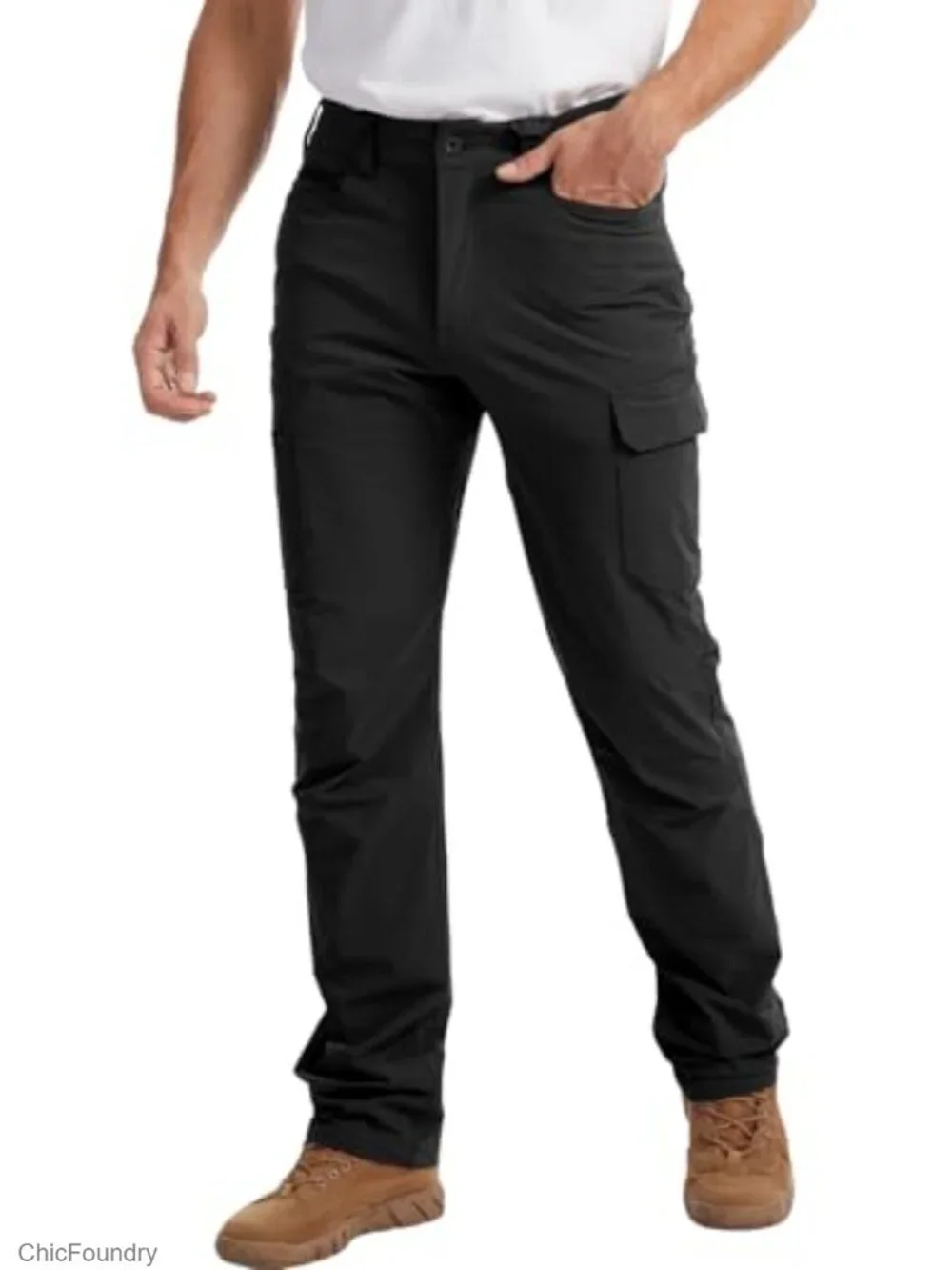 Men's Lightweight Stretch Cargo Work Pants, Water Resistant & Windproof with 8
